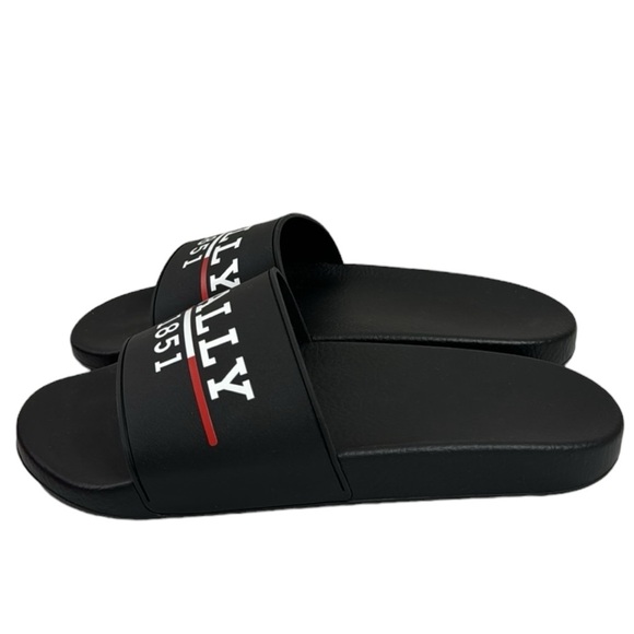 BALLY NWT MEN’S BLACK WHITE RED SLIDES SANDALS SIZE 11 / 44 MADE IN ITALY - Picture 3 of 9